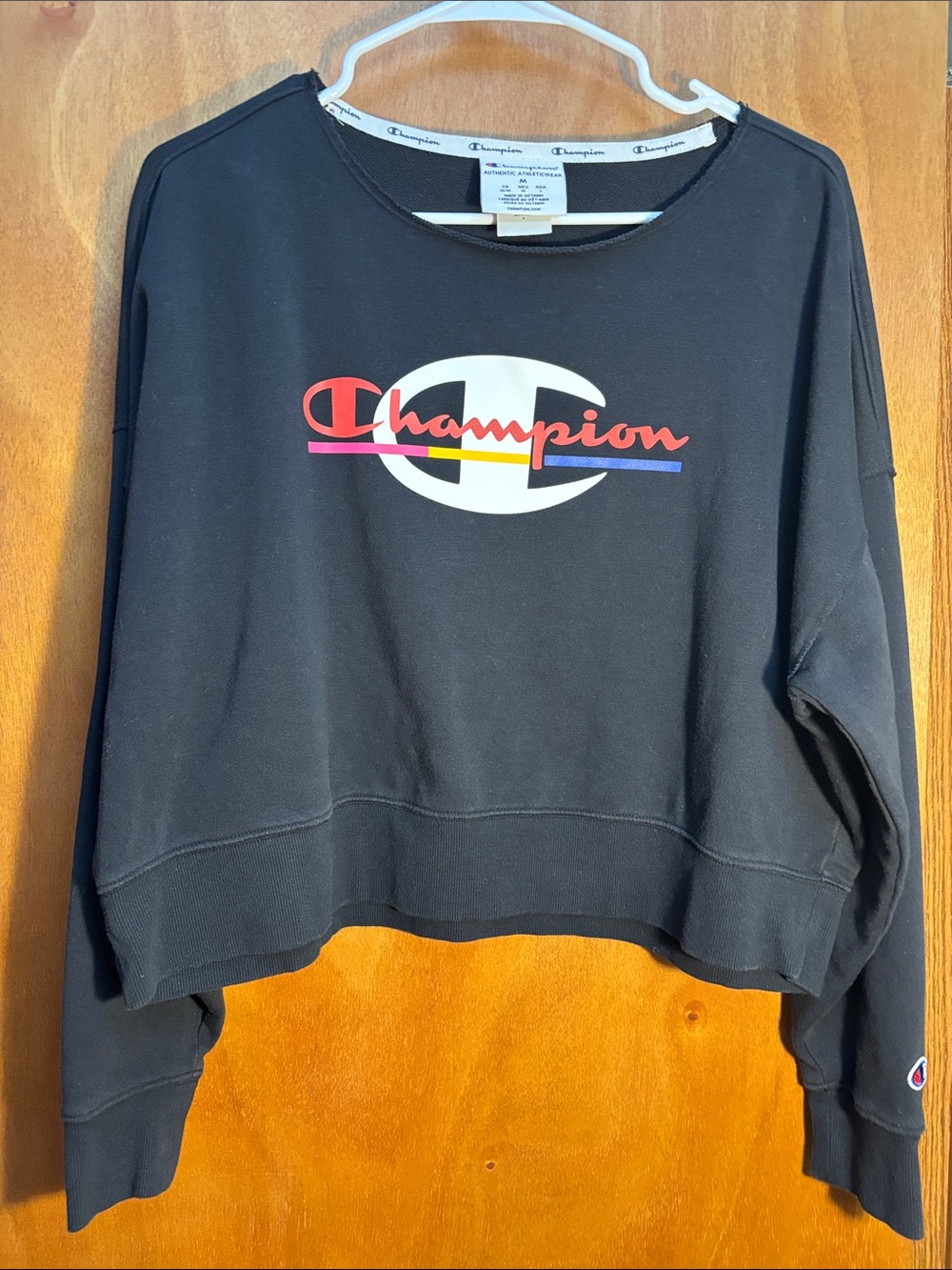 Champion Black Cropped Logo Sweatshirt with Multicolor Accent